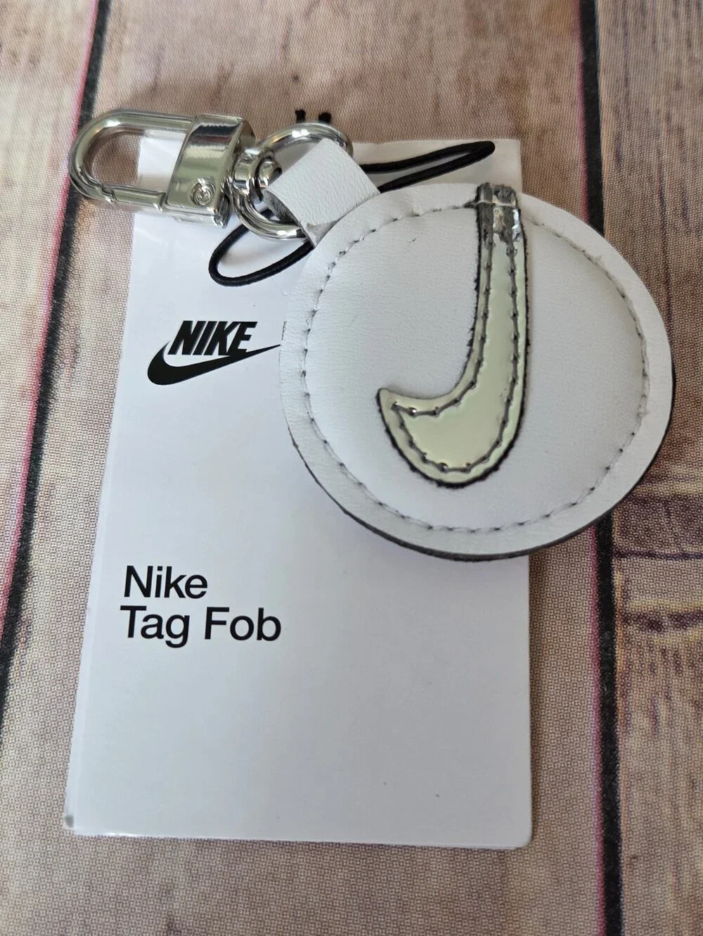 Nike Unisex Leather Circle Tag Fob with Silver Swoosh NWT
